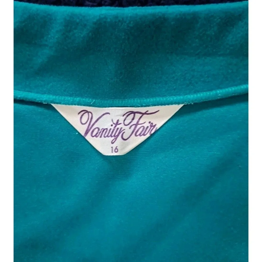 Vanity Fair Bathrobe Size 16 Teal/Brown Velour Midi‎ Length Zipper Retro Vintage